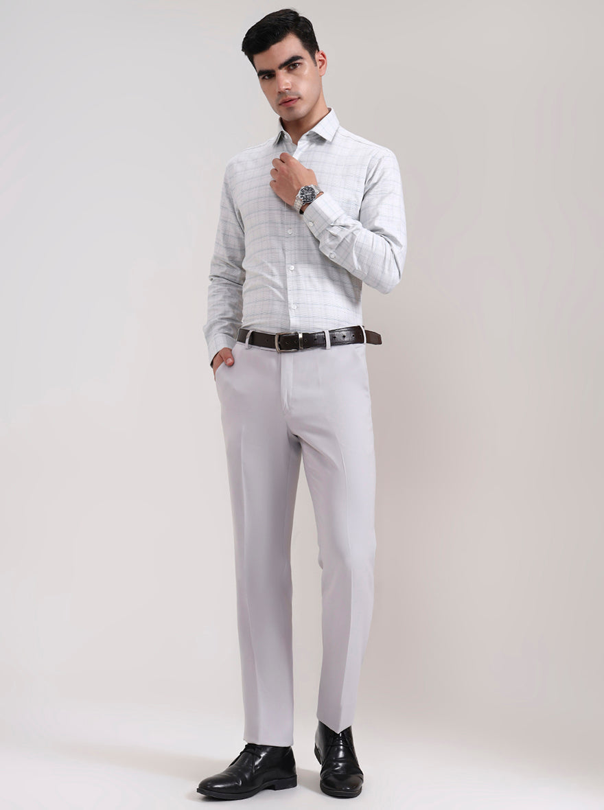 Light Grey Solid Slim Fit Formal Trouser | Wyre