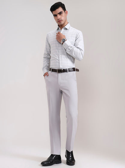Light Grey Solid Slim Fit Formal Trouser | Wyre