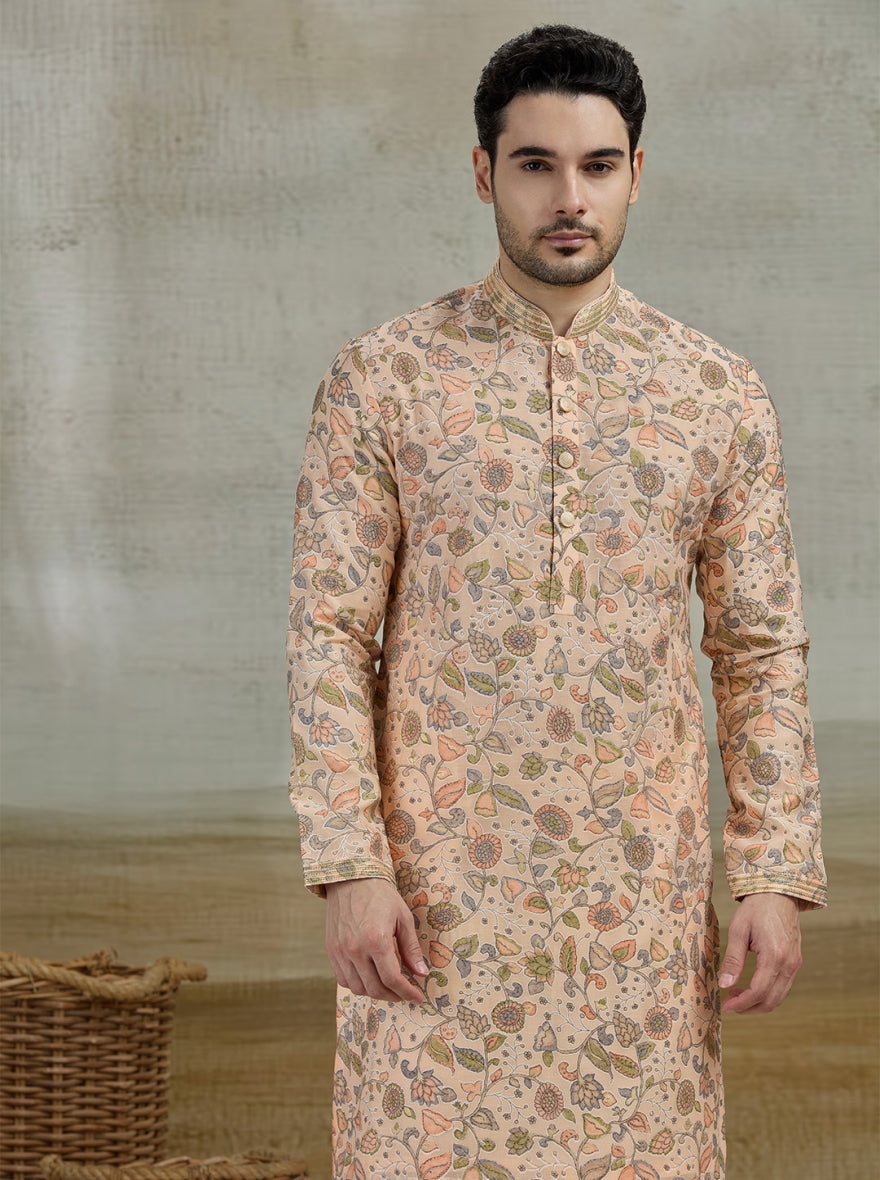 Peach & Green Printed Kurta Pajama | Virasana