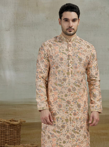 Peach & Green Printed Kurta Pajama | Virasana