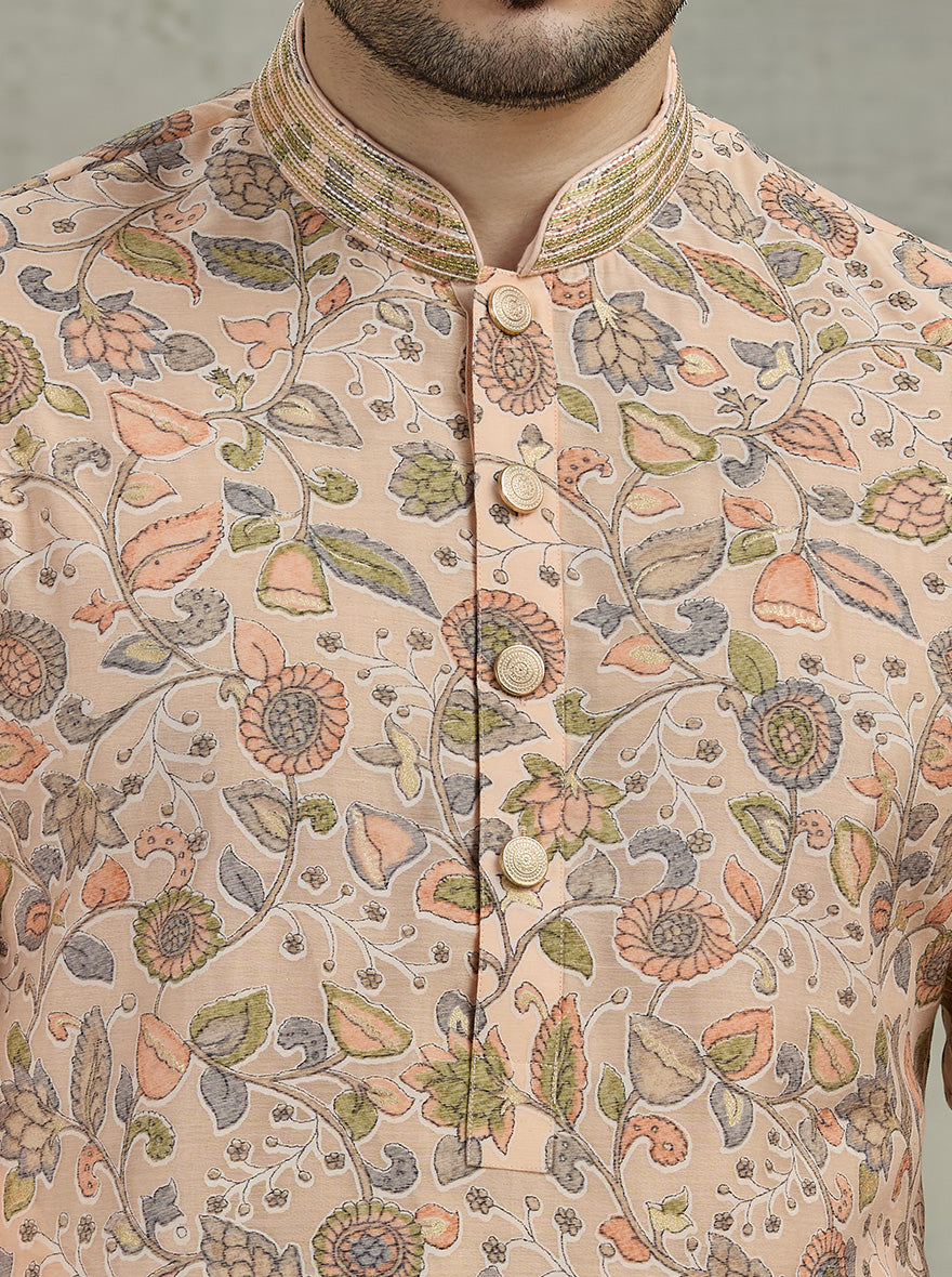 Peach & Green Printed Kurta Pajama | Virasana