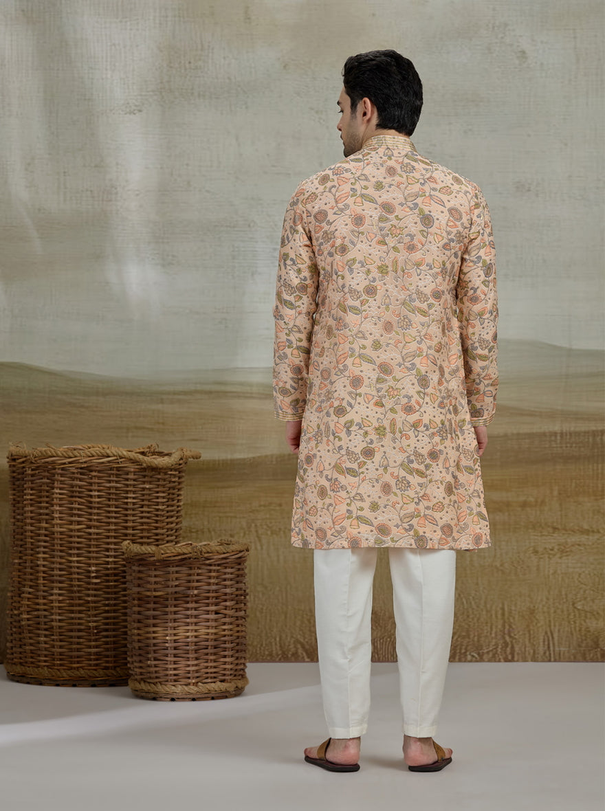 Peach & Green Printed Kurta Pajama | Virasana