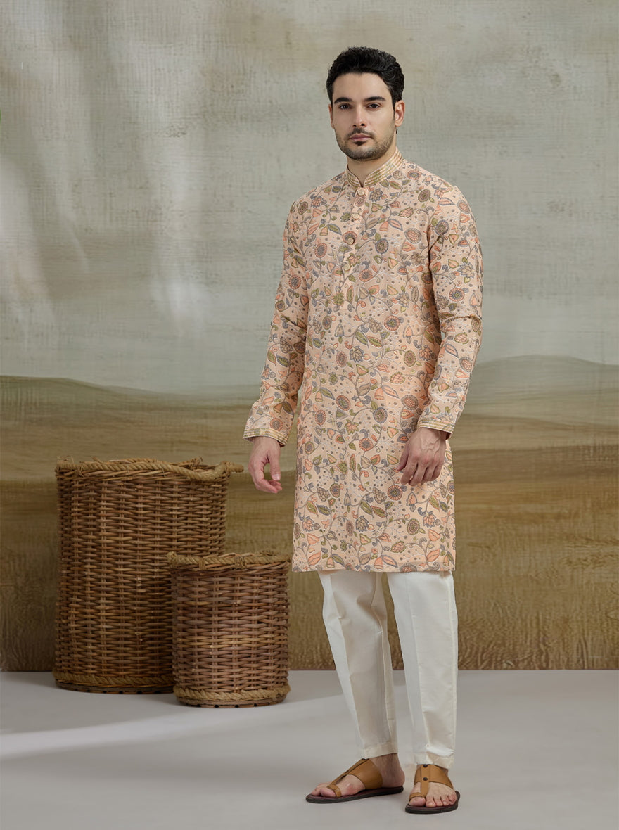 Peach & Green Printed Kurta Pajama | Virasana