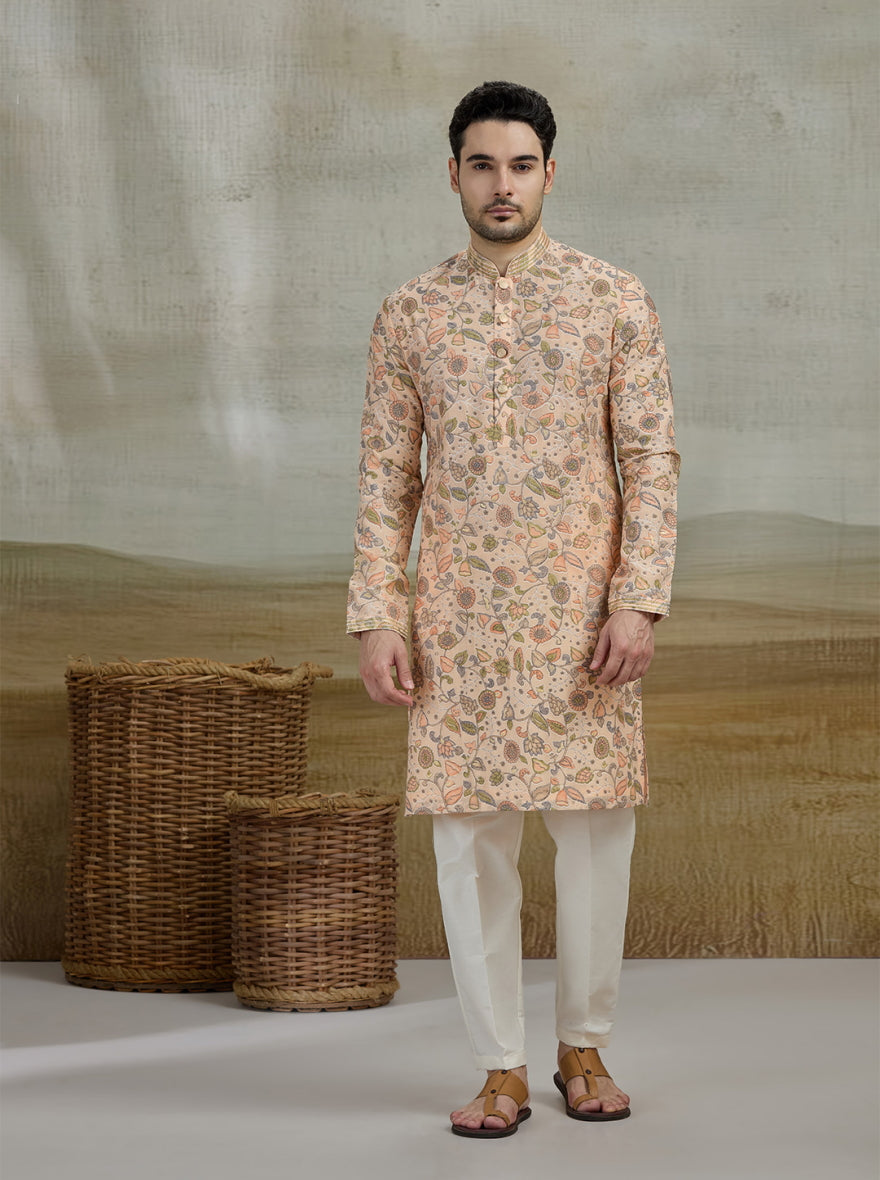 Peach & Green Printed Kurta Pajama | Virasana