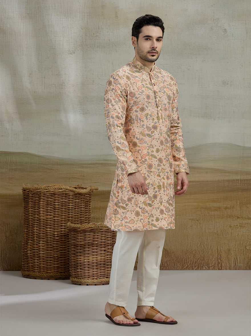 Peach & Green Printed Kurta Pajama | Virasana
