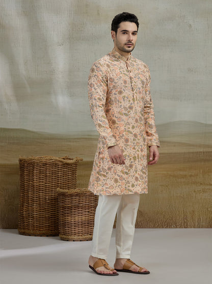 Peach & Green Printed Kurta Pajama | Virasana
