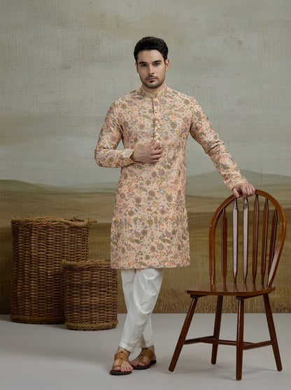 Peach & Green Printed Kurta Pajama | Virasana
