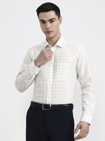 White & Blue Checked Slim Fit Formal Shirt | JadeBlue