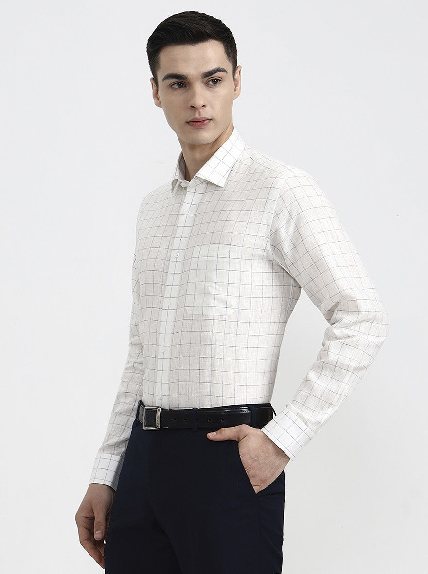 White & Blue Checked Slim Fit Formal Shirt | JadeBlue
