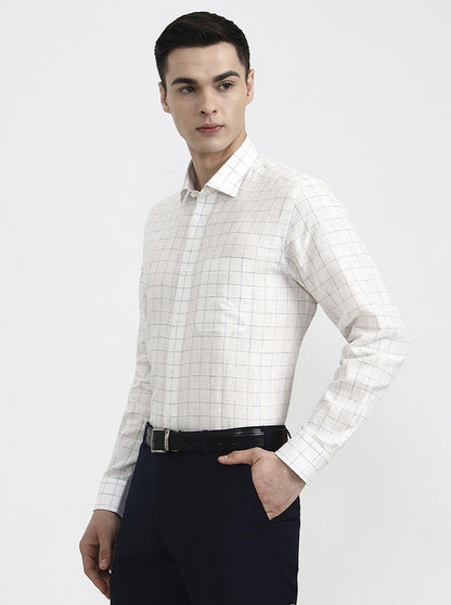 White & Blue Checked Slim Fit Formal Shirt | JadeBlue