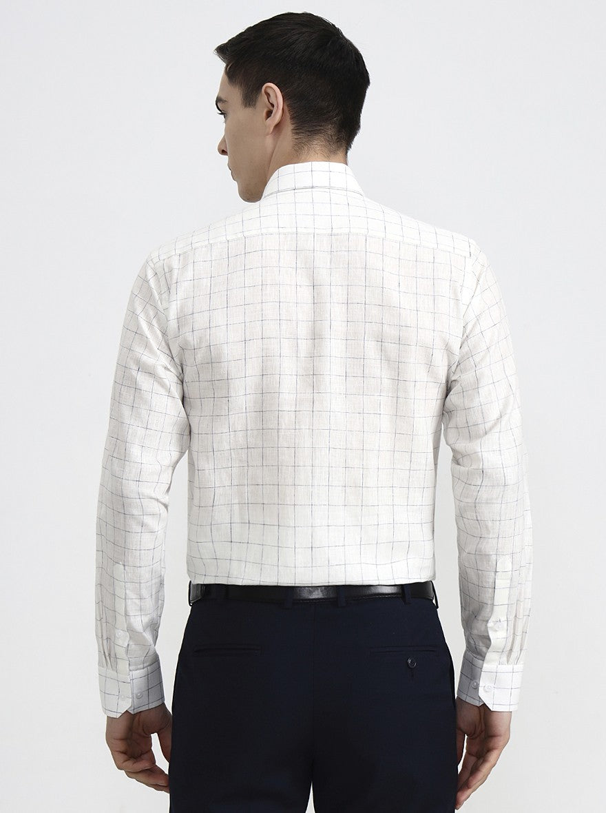 White & Blue Checked Slim Fit Formal Shirt | JadeBlue