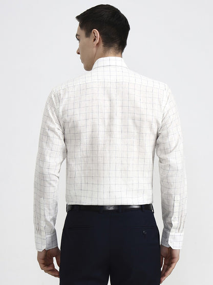 White & Blue Checked Slim Fit Formal Shirt | JadeBlue