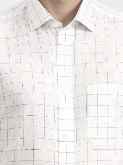 White & Blue Checked Slim Fit Formal Shirt | JadeBlue