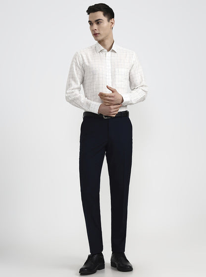 White & Blue Checked Slim Fit Formal Shirt | JadeBlue
