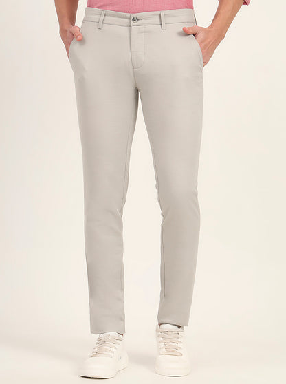 Grey Solid Super Slim Fit Casual Trouser | Greenfibre