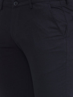 Navy Blue Solid Super Slim Fit Casual Trouser | Greenfibre