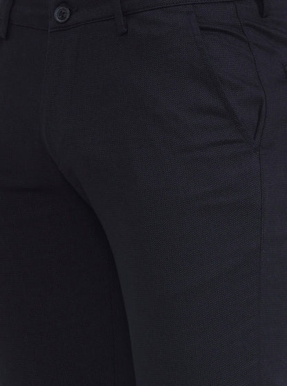 Navy Blue Solid Super Slim Fit Casual Trouser | Greenfibre