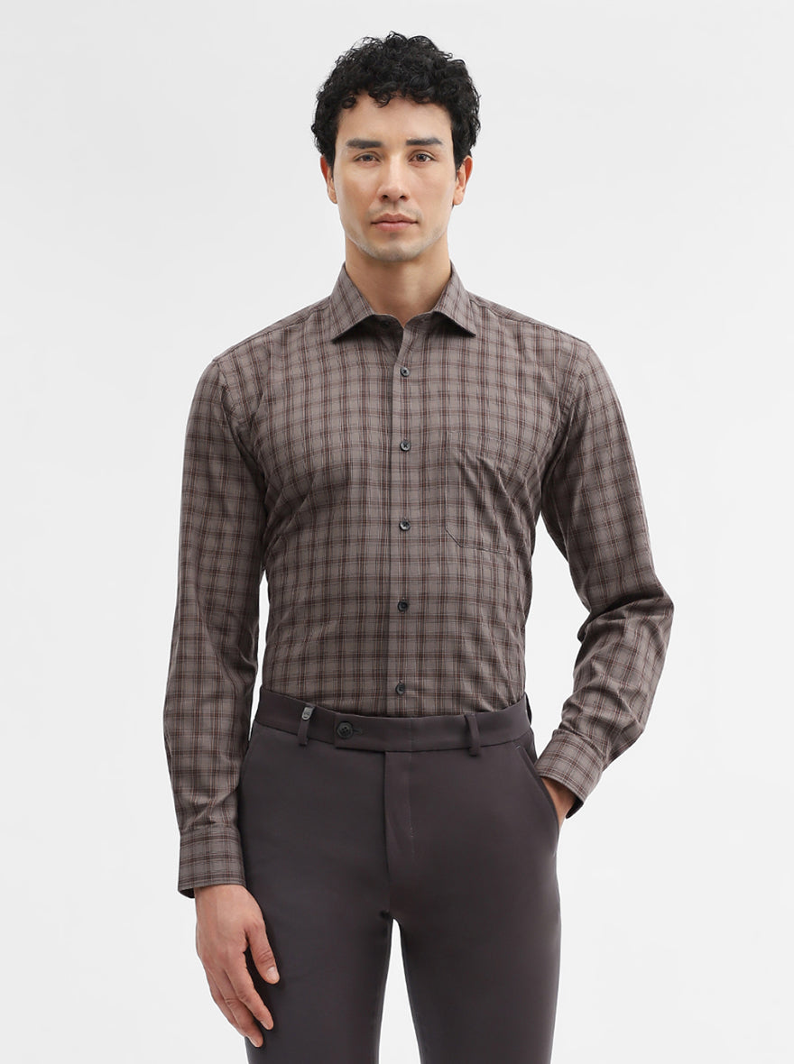 Brown & Blue Checked Slim Fit Formal Shirt | Metal