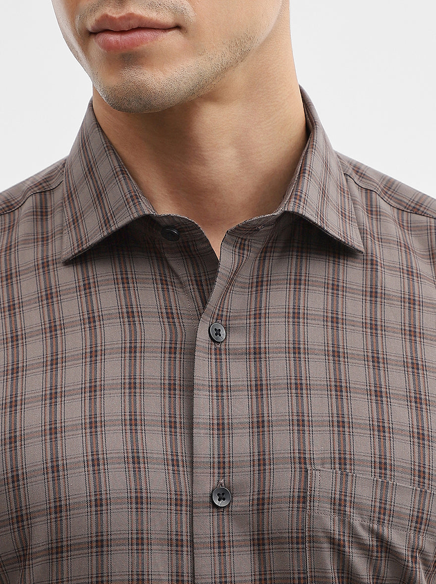 Brown & Blue Checked Slim Fit Formal Shirt | Metal