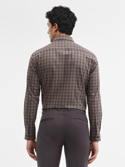 Brown & Blue Checked Slim Fit Formal Shirt | Metal