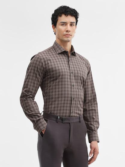 Brown & Blue Checked Slim Fit Formal Shirt | Metal