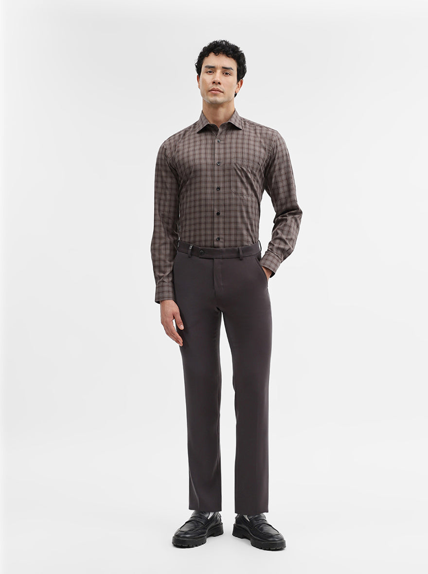 Brown & Blue Checked Slim Fit Formal Shirt | Metal