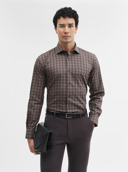 Brown & Blue Checked Slim Fit Formal Shirt | Metal