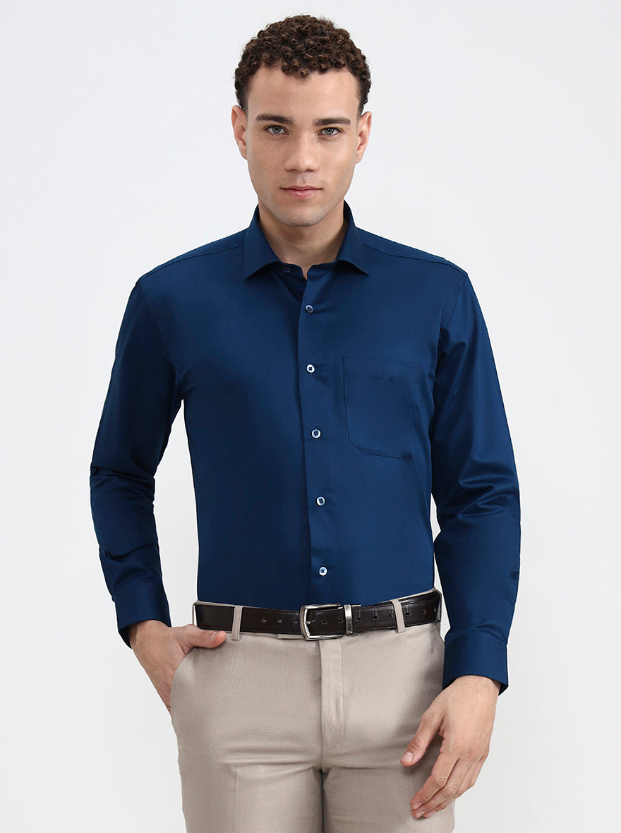 Sailor Navy Solid Slim Fit Formal Shirt | Metal