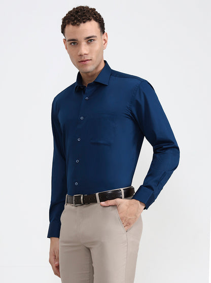 Sailor Navy Solid Slim Fit Formal Shirt | Metal