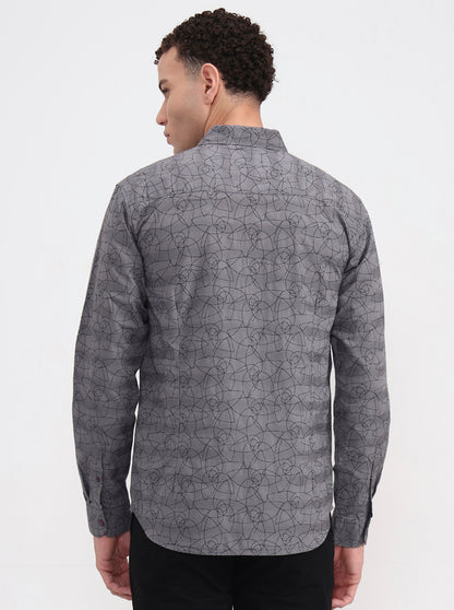 Grey Printed Slim Fit Casual Shirt | Greenfibre