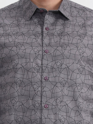 Grey Printed Slim Fit Casual Shirt | Greenfibre