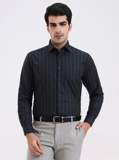 Blue Striped Slim Fit Formal Shirt | Metal
