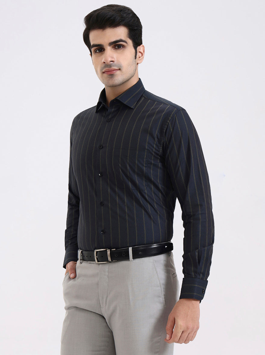 Blue Striped Slim Fit Formal Shirt | Metal