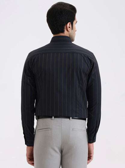 Blue Striped Slim Fit Formal Shirt | Metal
