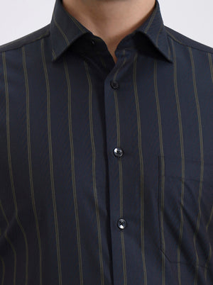 Blue Striped Slim Fit Formal Shirt | Metal