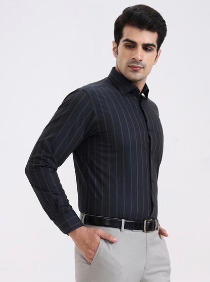 Blue Striped Slim Fit Formal Shirt | Metal