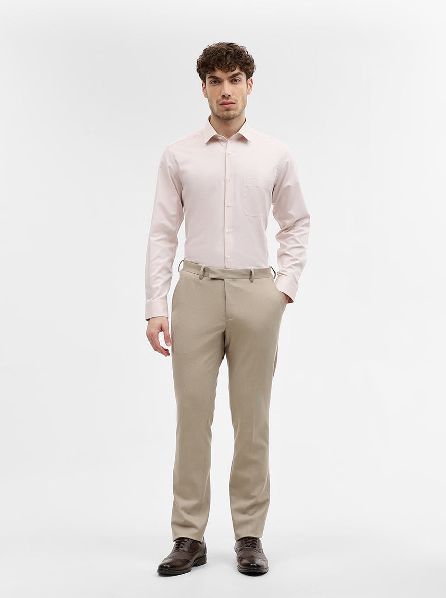 Beige Solid Regular Fit Formal Shirt | JadeBlue