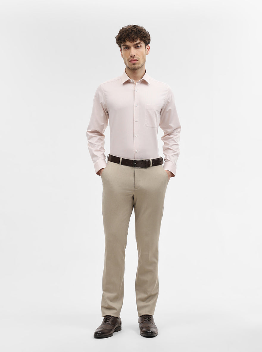 Beige Solid Regular Fit Formal Shirt | JadeBlue
