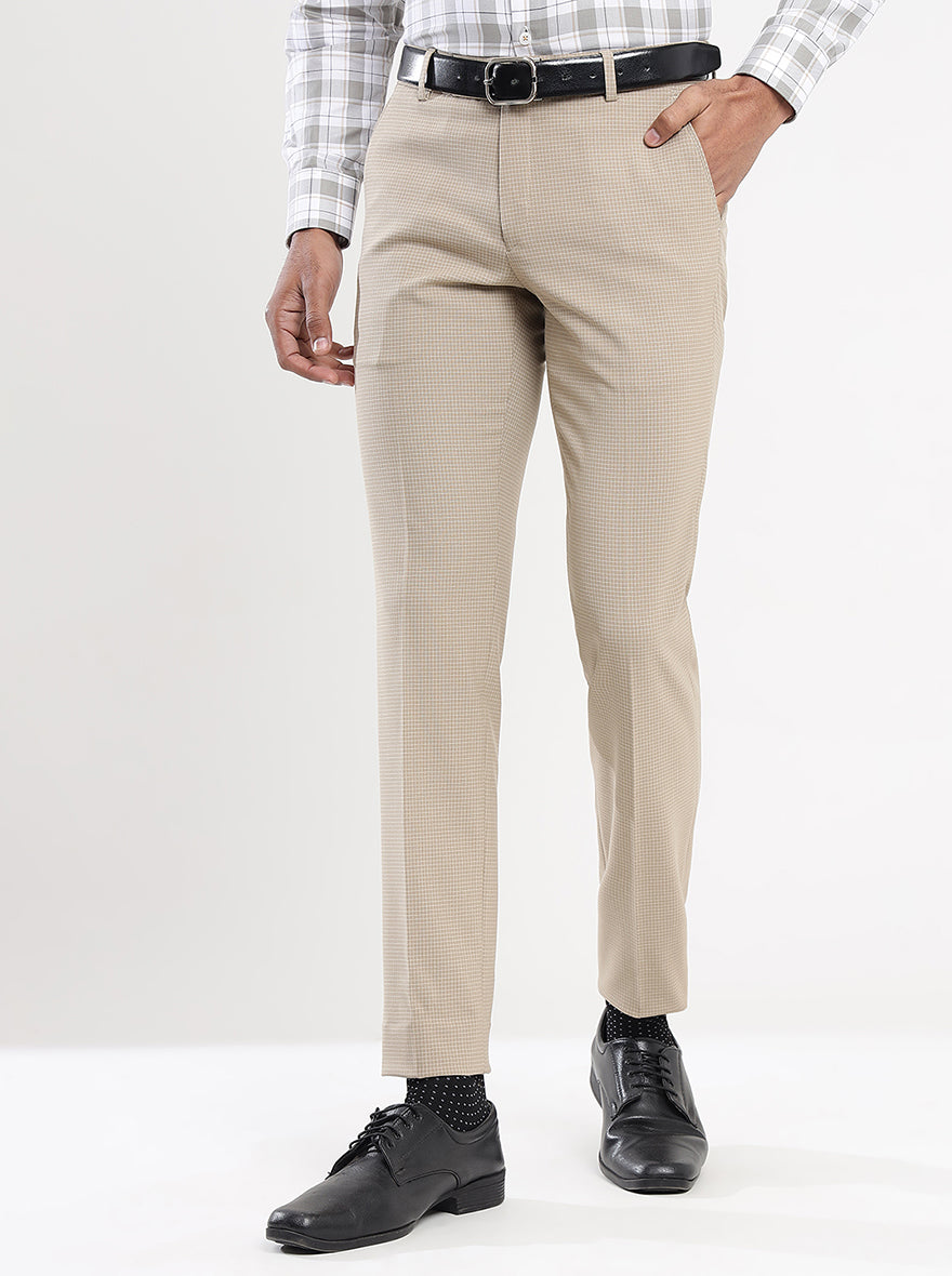 Fawn Checked Super Slim Fit Formal Trouser | JadeBlue Youth
