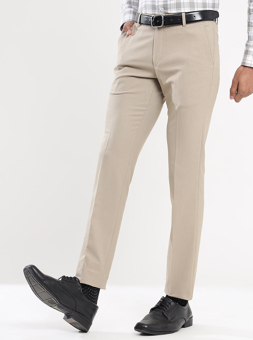 Fawn Checked Super Slim Fit Formal Trouser | JadeBlue Youth