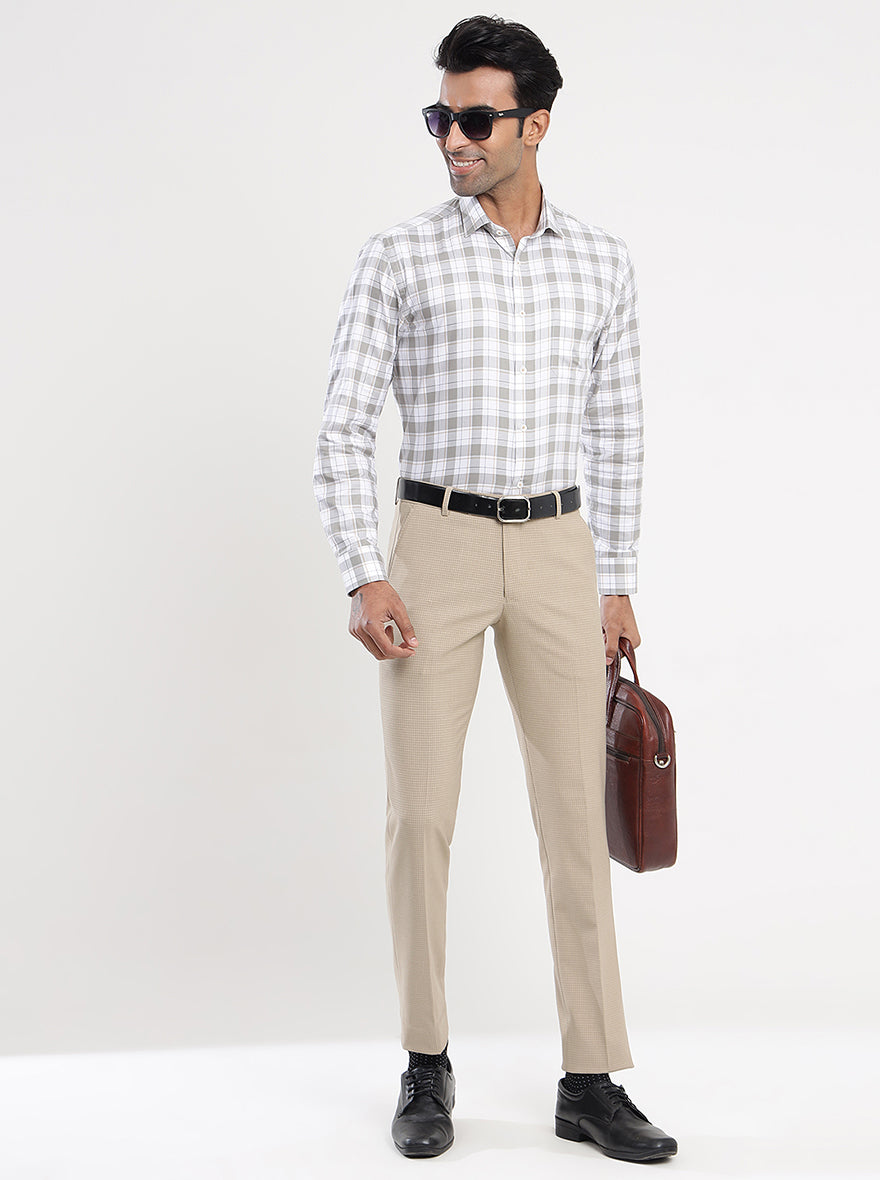 Fawn Checked Super Slim Fit Formal Trouser | JadeBlue Youth
