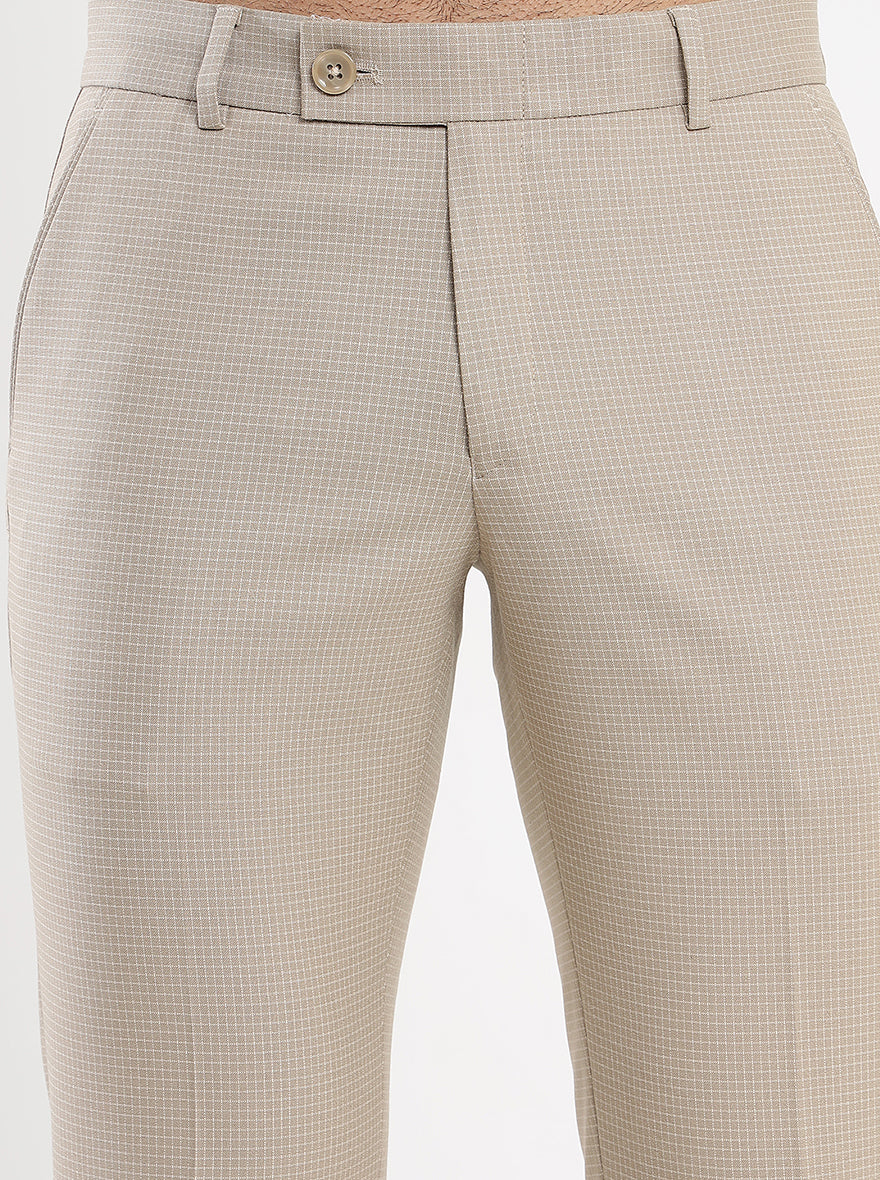 Fawn Checked Super Slim Fit Formal Trouser | JadeBlue