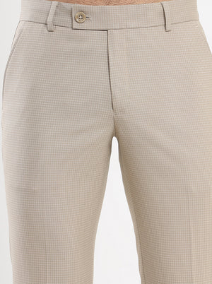 Fawn Checked Super Slim Fit Formal Trouser | JadeBlue Youth