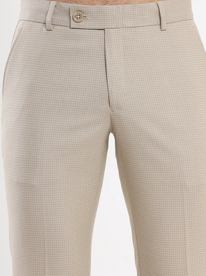 Fawn Checked Super Slim Fit Formal Trouser | JadeBlue Youth