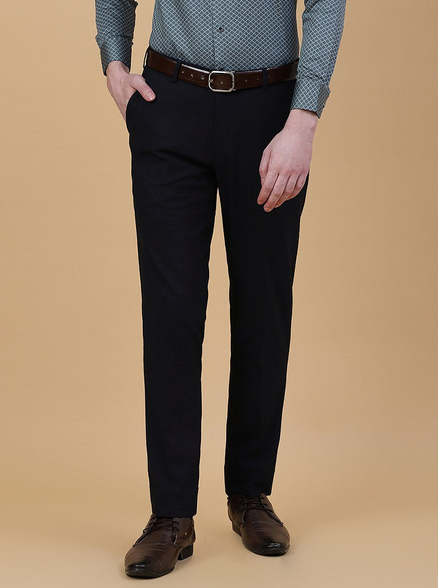 Navy Blue Checked Super Slim Fit Formal Trouser | JadeBlue Youth