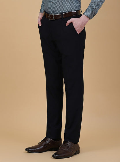 Navy Blue Checked Super Slim Fit Formal Trouser | JadeBlue Youth