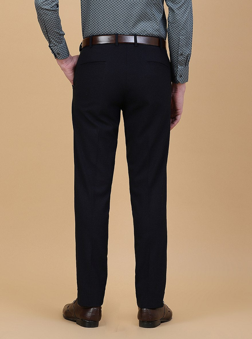Navy Blue Checked Super Slim Fit Formal Trouser | JadeBlue Youth