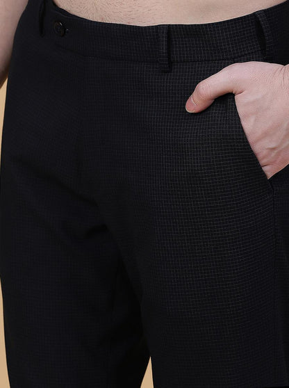 Navy Blue Checked Super Slim Fit Formal Trouser | JadeBlue Youth