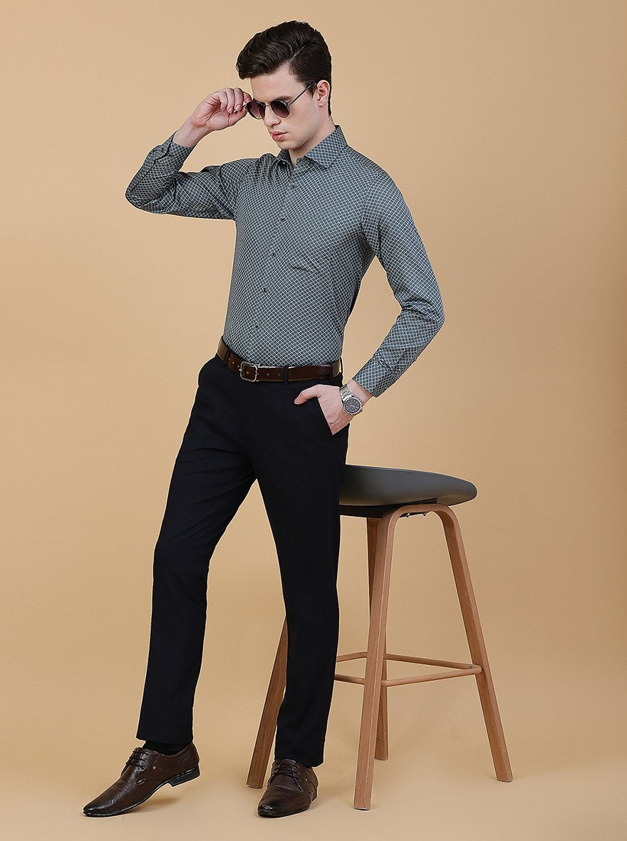 Navy Blue Checked Super Slim Fit Formal Trouser | JadeBlue Youth