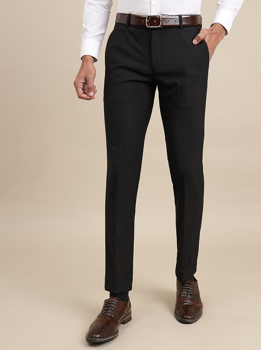 Black Checked Super Slim Fit Formal Trouser | JadeBlue Youth